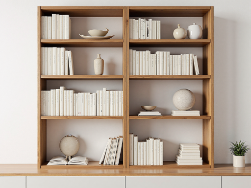 现代书架，原木色实木，多层设计，书房家具，开放式储物，简约风格，稳固承重